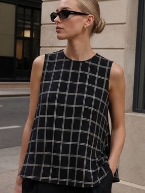 Babaton Wieland Blouse Black & Ivory Windowpane Check Size L  Minimalist Capsule